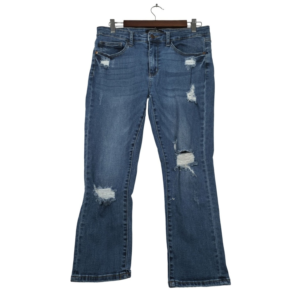 Judy Blue Capri Fit Jeans Women's 11/30 Medium Wash Distressed Stretch‎ JB78100